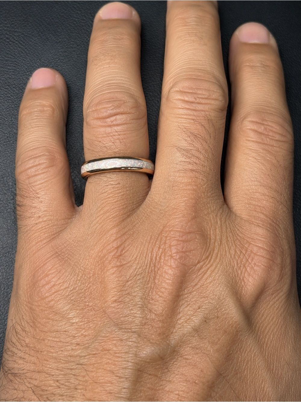 TUNGSTEN Opal Inlay 14K Rose Gold Plated Tungsten Carbide Band Ring Unisex Sz12